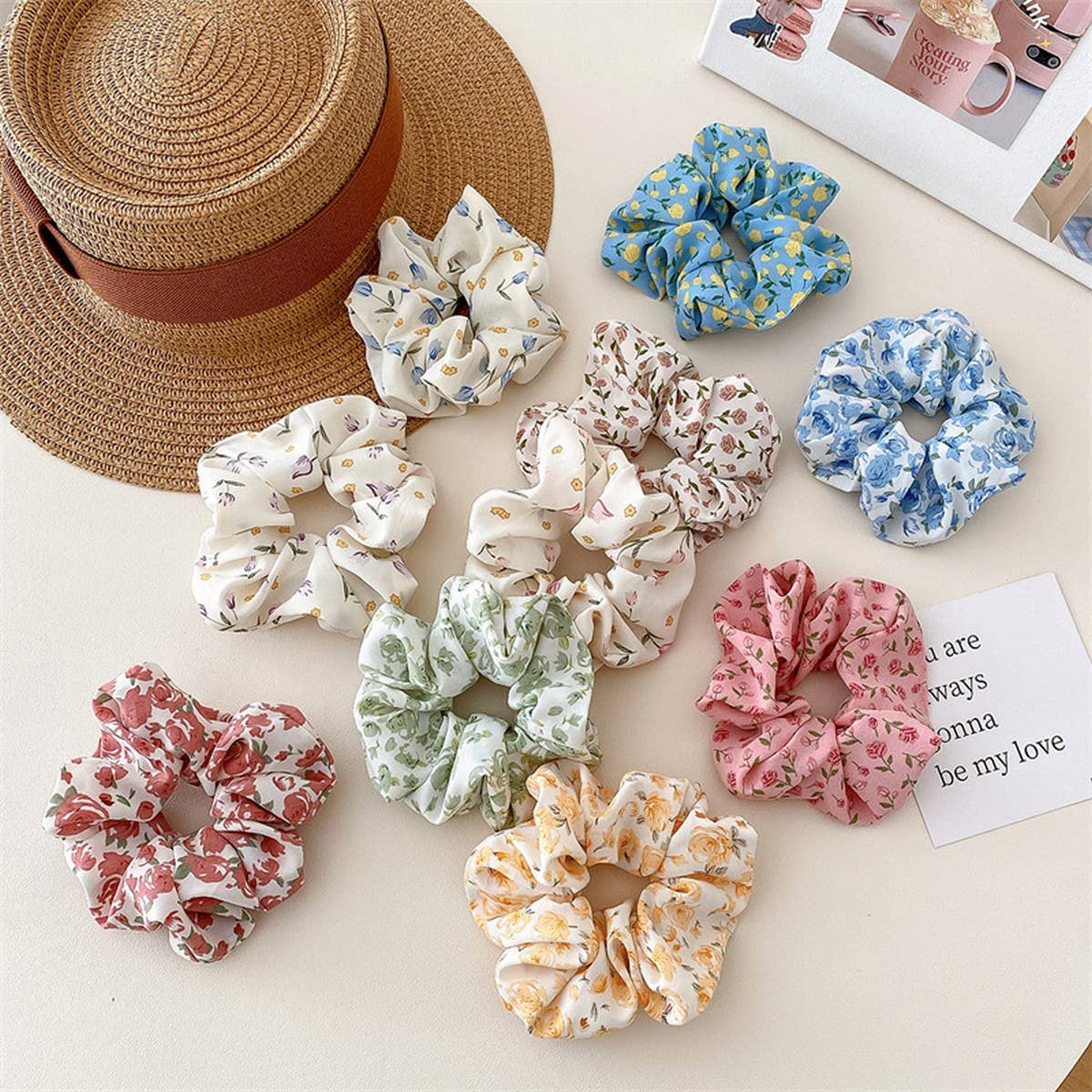 WOMEN FRESH FABRIC BROKEN FLOWER HAIR TIE_CWAHA0841
