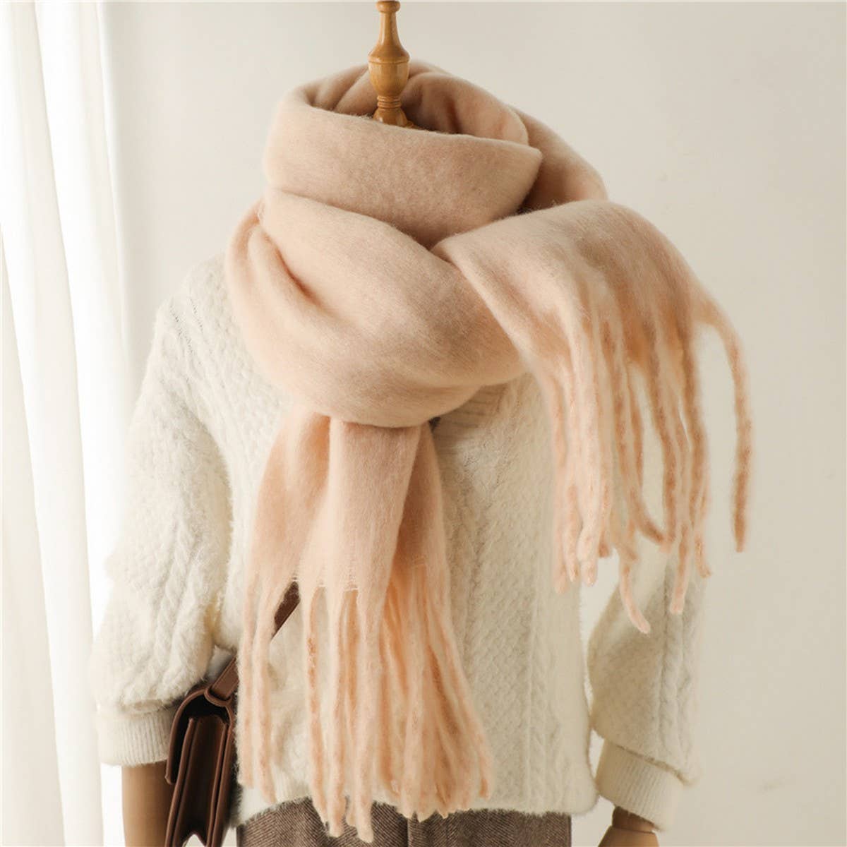 Mohair Tassel Scarf for Winter, Unisex Long Shawl