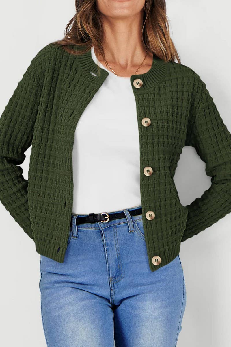 CWOCAL00612_SOLID COLOR KNIT CARDIGAN CASUAL SWEATER