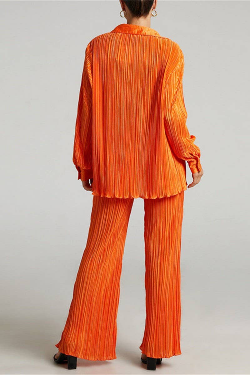 Single-breasted pants and long-sleeved two-piece sets