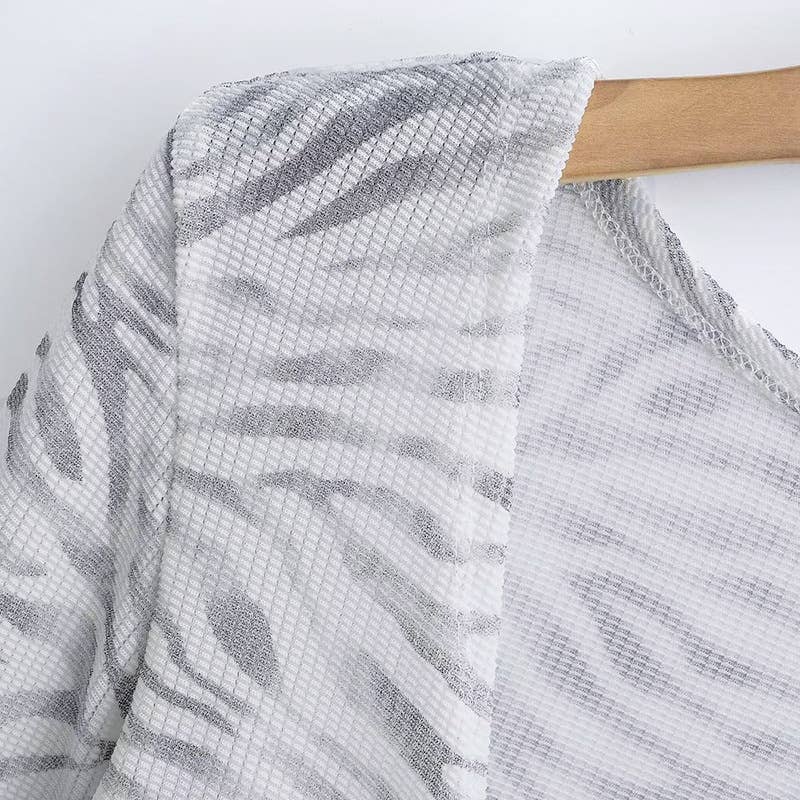 Sexy Zebra Print V-Neck Tie Front Open Cardigan