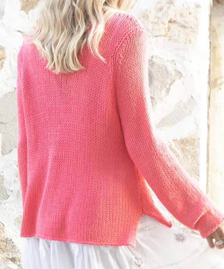 SWEET CASUAL FLORAL V-NECK SOLID COLOR SWEATER