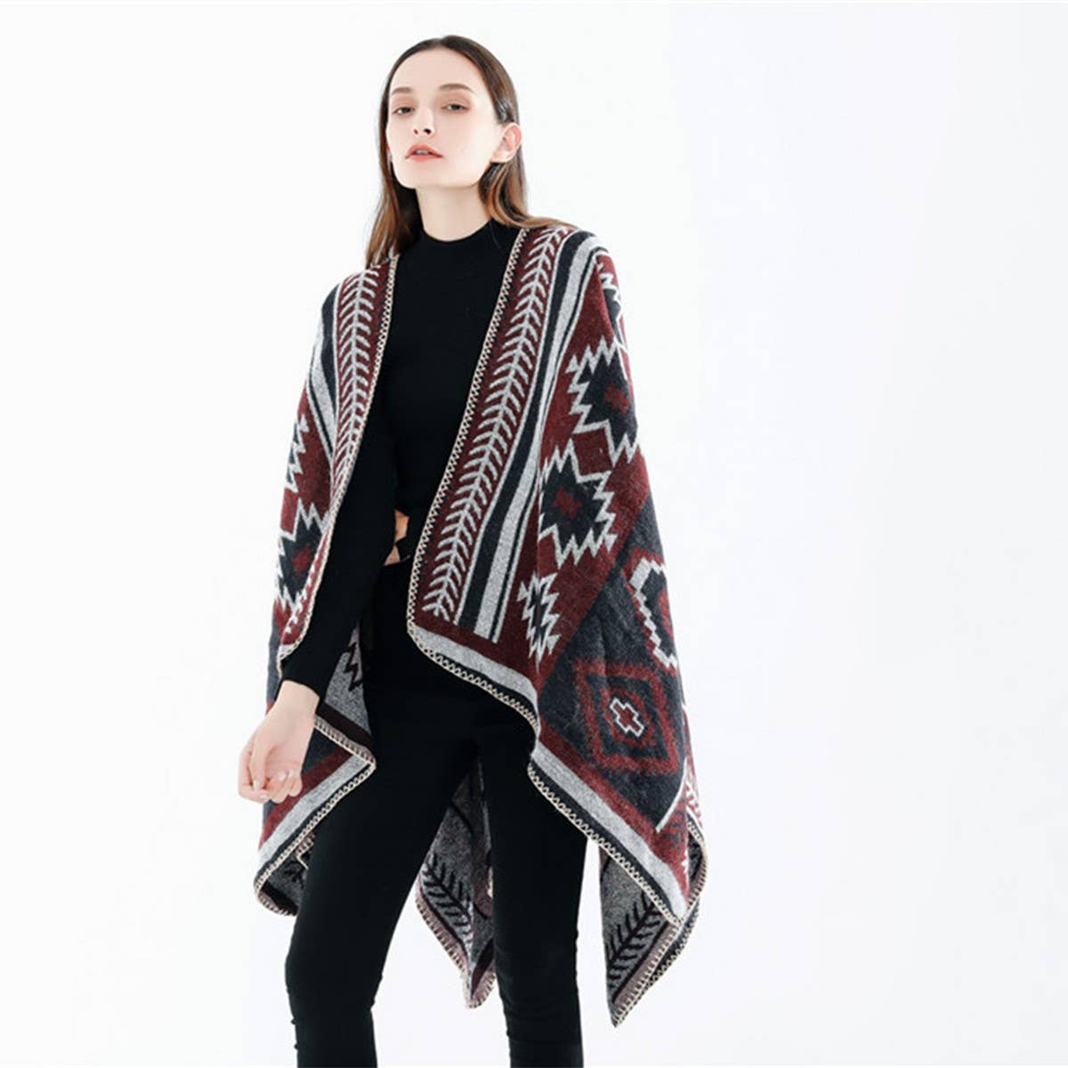 CROSS DIAMOND GEOMETRIC PATTERN CASHMERE SHAWL