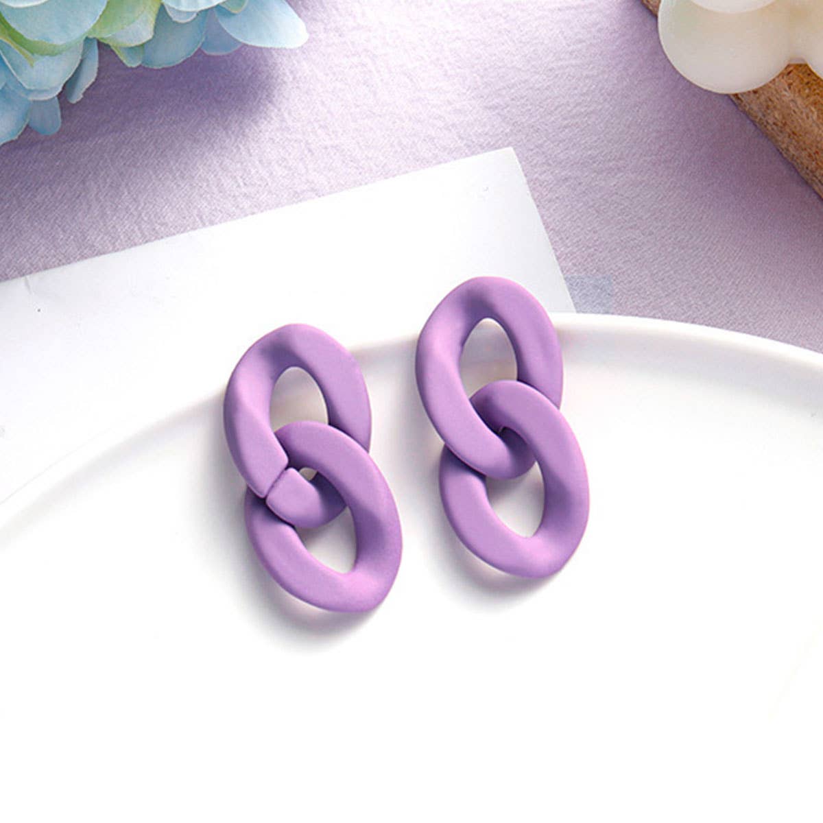 Purple simple and fresh floral stud earrings