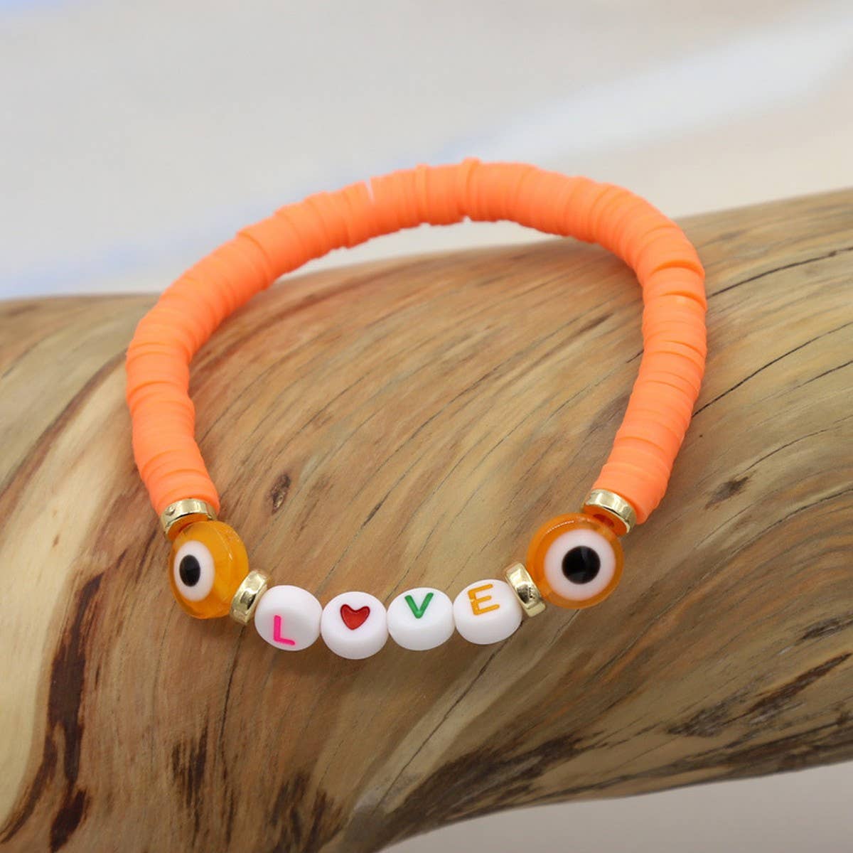 COLORFUL POLYMER CLAY LETTER BEADED BRACELET