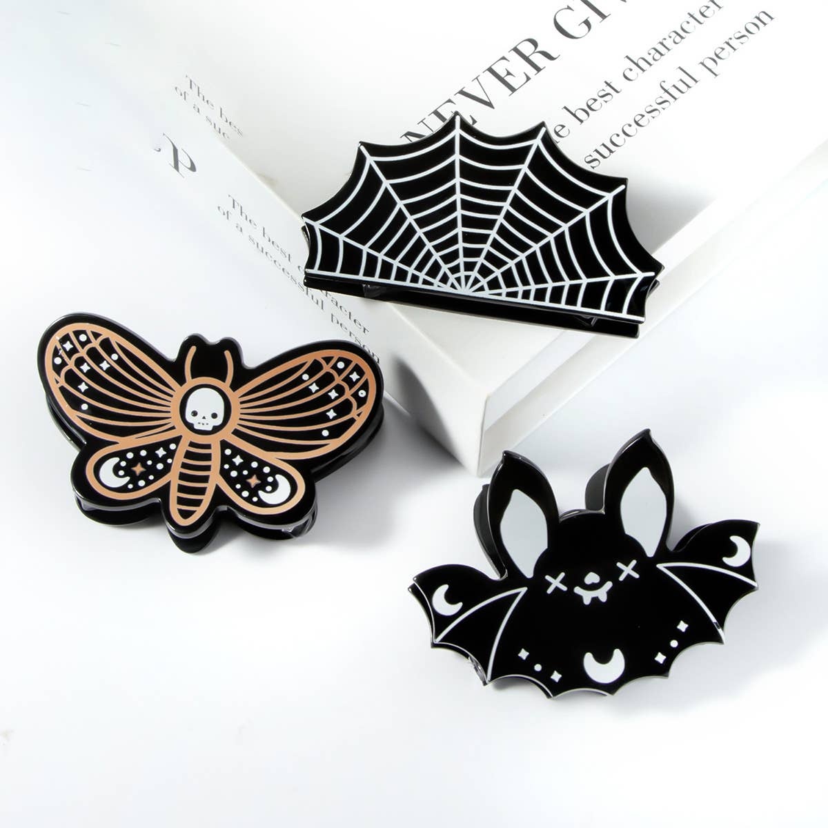 Halloween Acrylic Hair Claw ??Spider & Bat Design_CWAHA1446