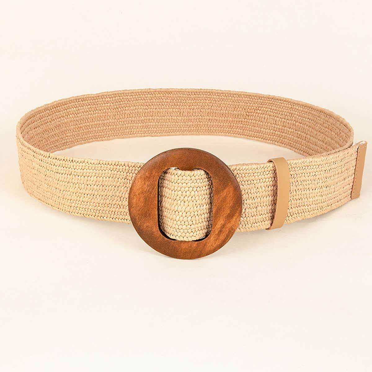 NEW ROUND WOODEN BUCKLE STRAW BELT_CWABE0452