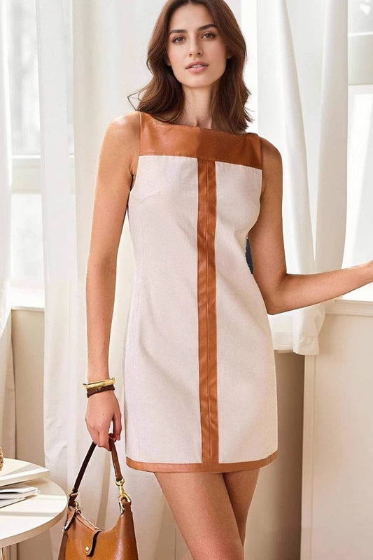 CWDHL1080_COMMUTER SQUARE NECK PATCHWORK SLIM DRESS