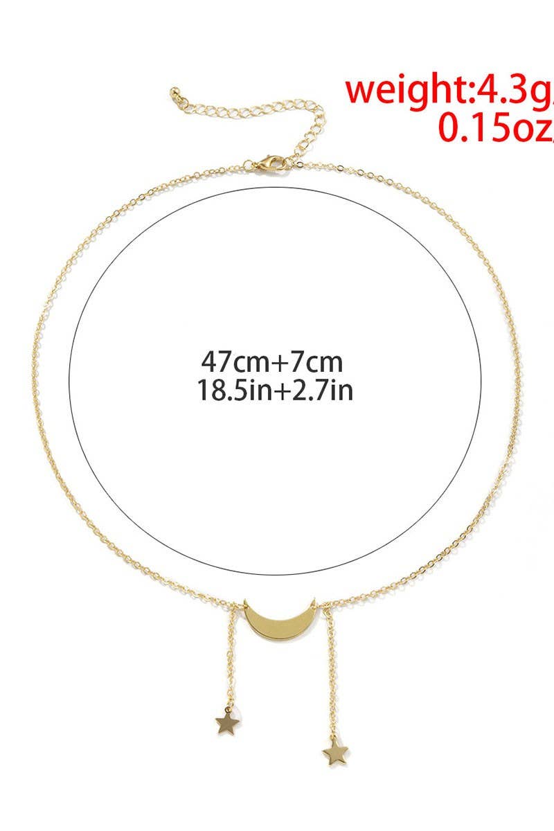 SIMPLE MOON&STAR METAL TASSEL NECKLACE_CWAJE0018