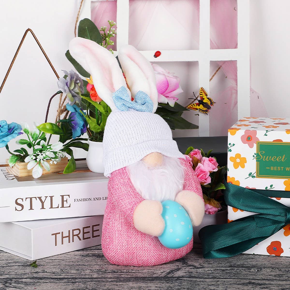 EASTER EARS BUNNY HOLDING EGG DWARF DOLL