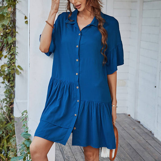 Leisure vacation solid color short dress