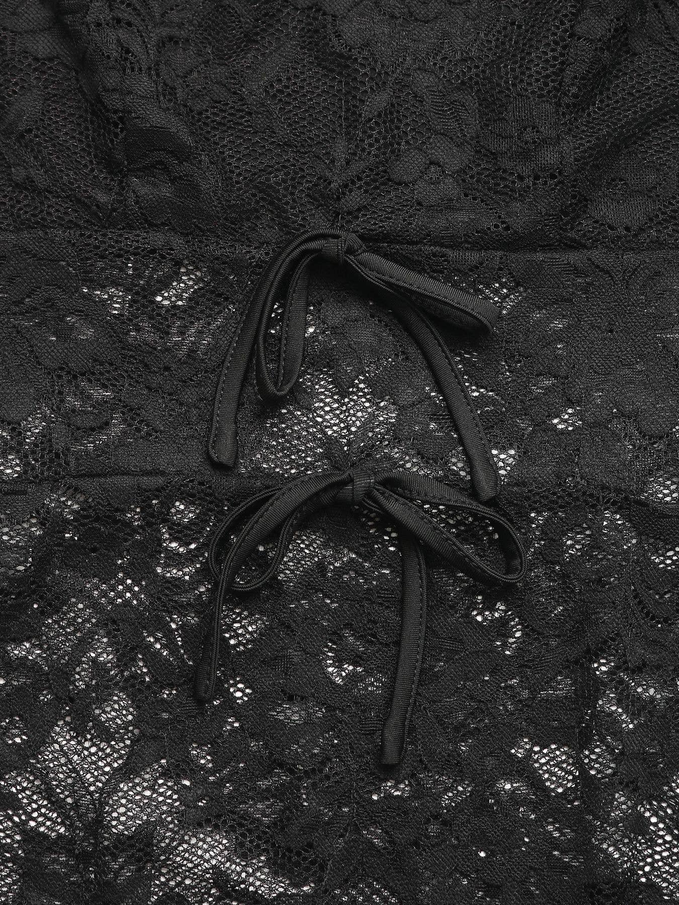 Lace patchwork long-sleeved see-through jumpsuit