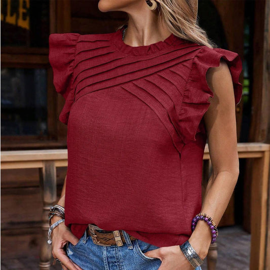 Solid color short shoulder sleeves shirt