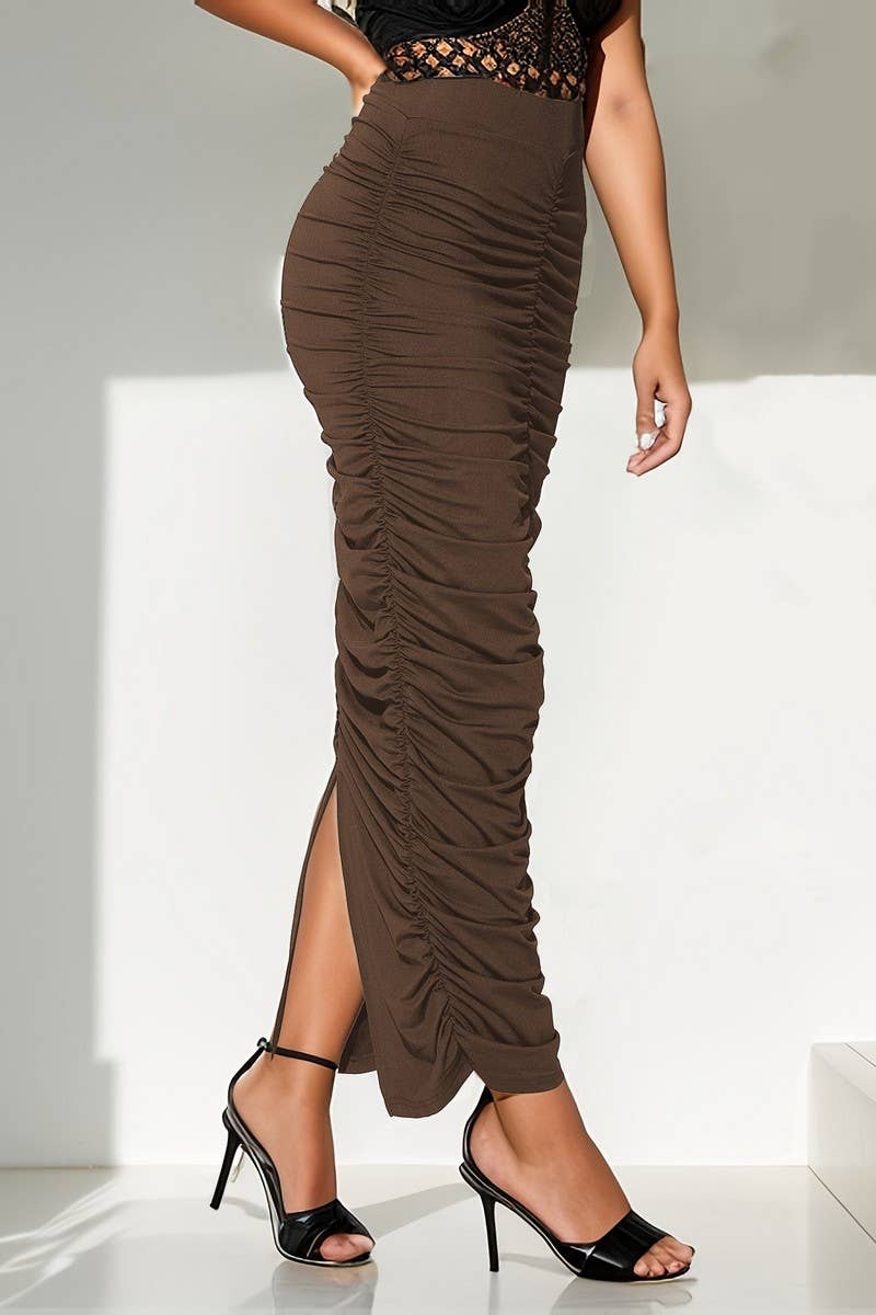 CWBLS0428_SPRING SUMMER HIGH-WAISTED RUCHED MIDI SKIRT