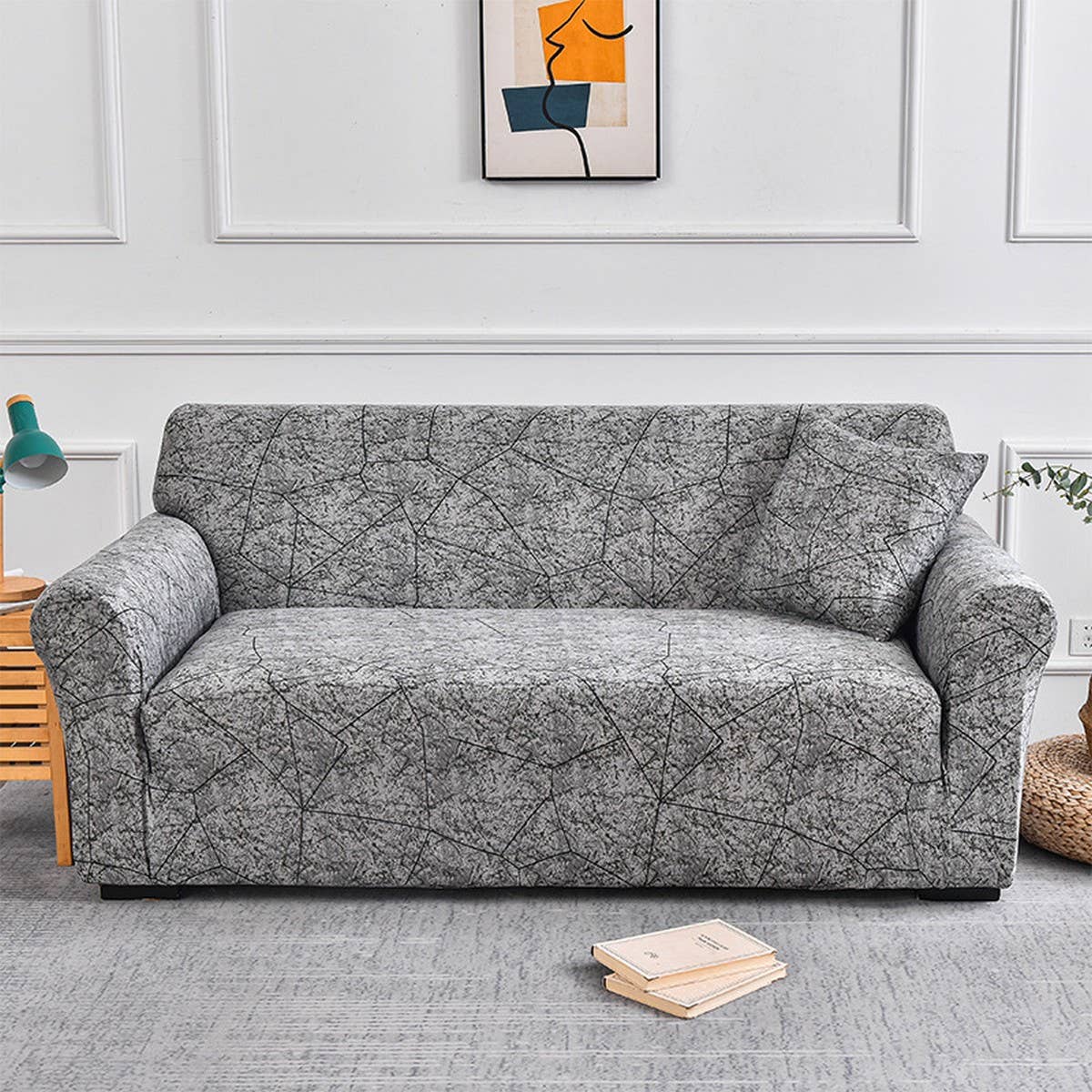 Printed Milk Silk Sofa Cover, Stretch & Full Fit_CWMM8325