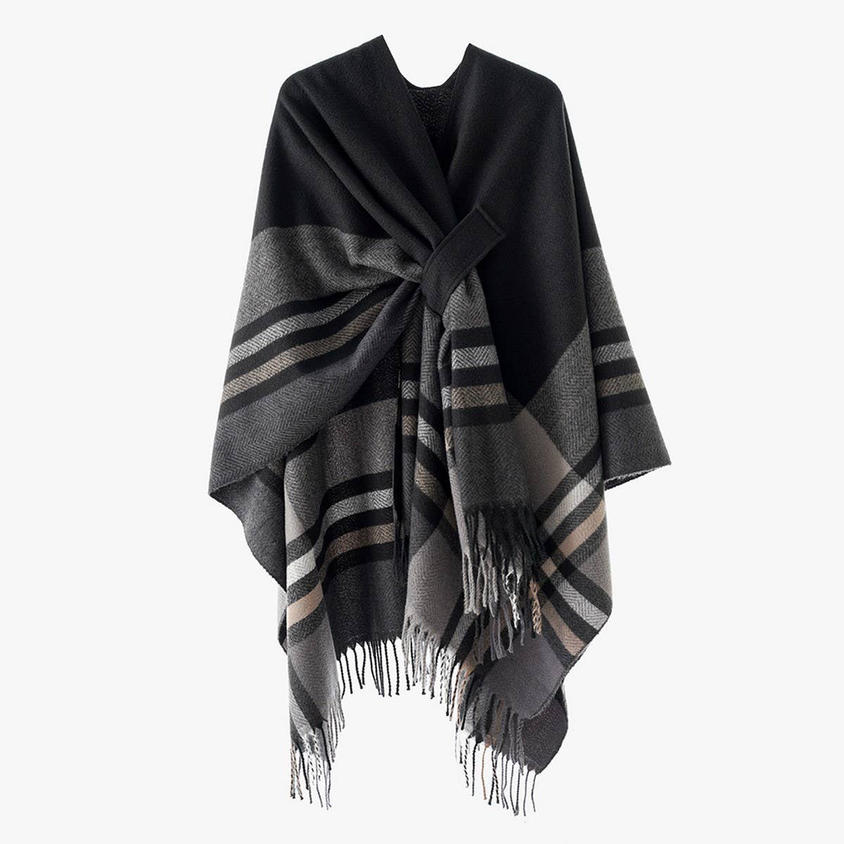NEW KNITTED TASSEL DOUBLE-SIDED PLAID SHAWL