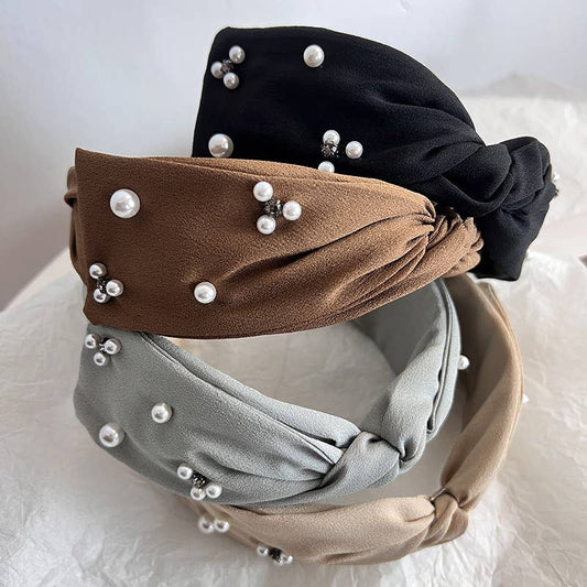 PEARL RHINESTONE KNOT WIDE HEAD BAND FOR WOMEN_CWAHA0622
