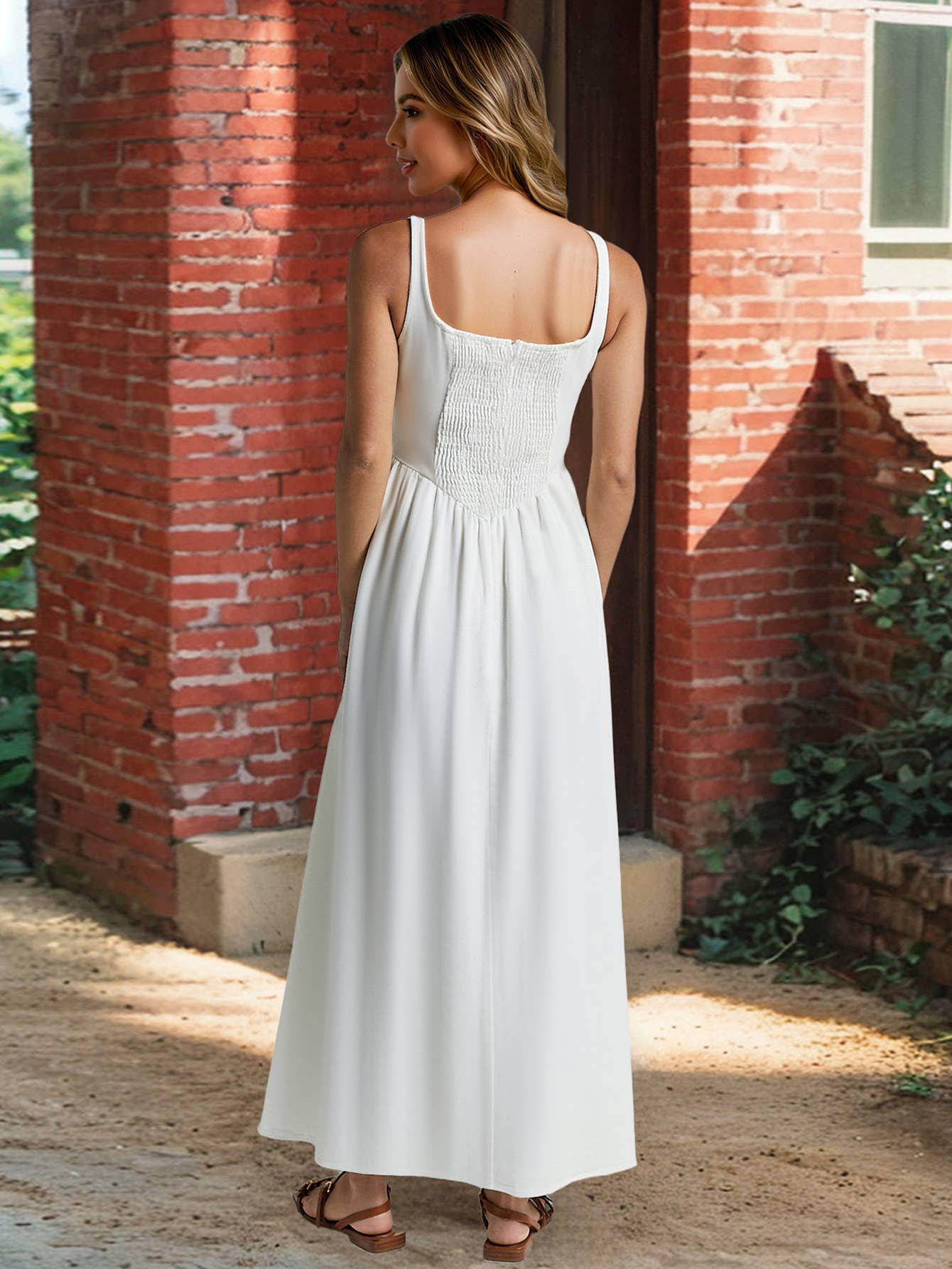 Solid-color elegant square-neck halter dress