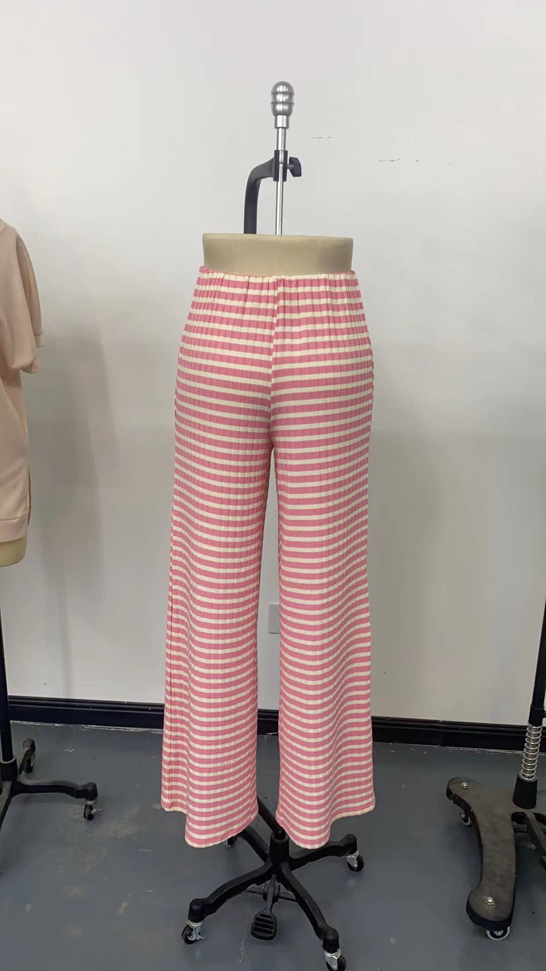 STRIPED RUBBER STRING COTTON STRAIGHT LEG PANTS