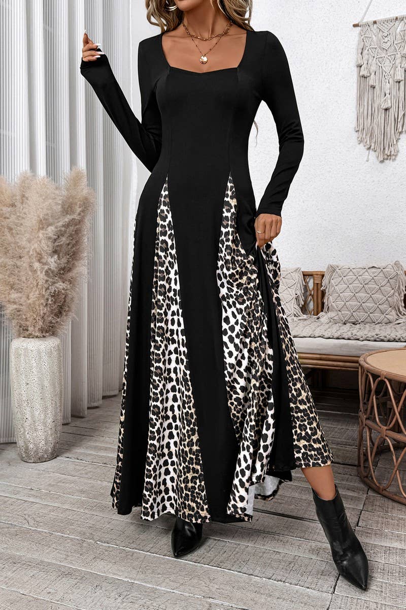 CWDMD3915_LEOPARD PRINT HIGH WAIST WIDE LEG A-LINE DRESS