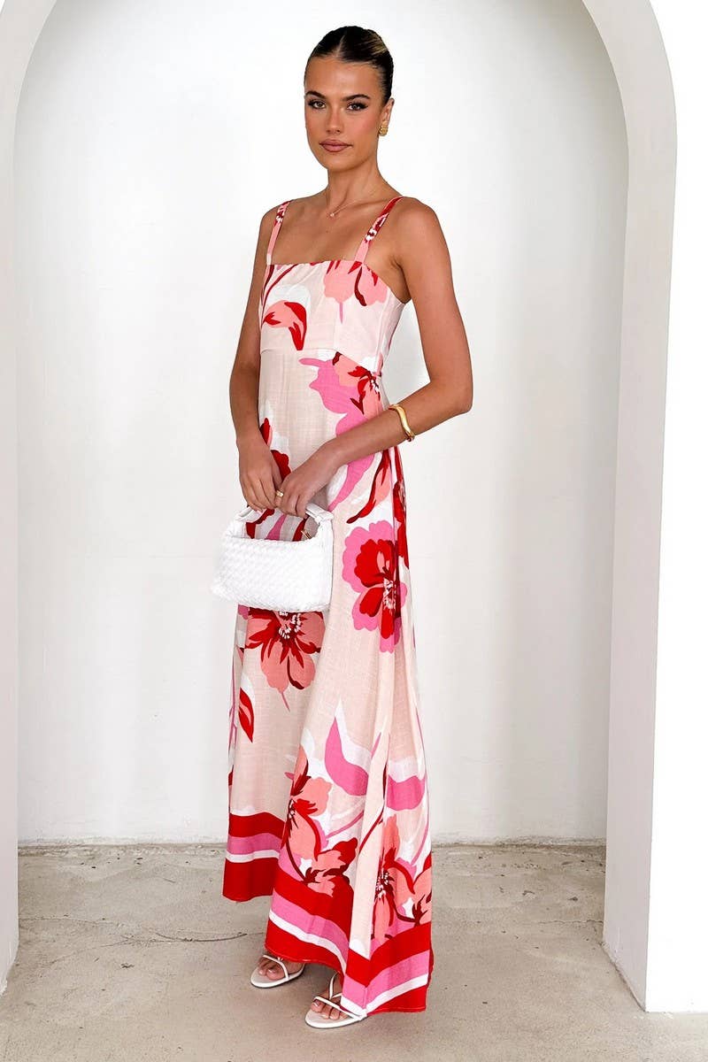 CWDHL1007_NEW SUMMER PRINTED SUSPENDER DRESS