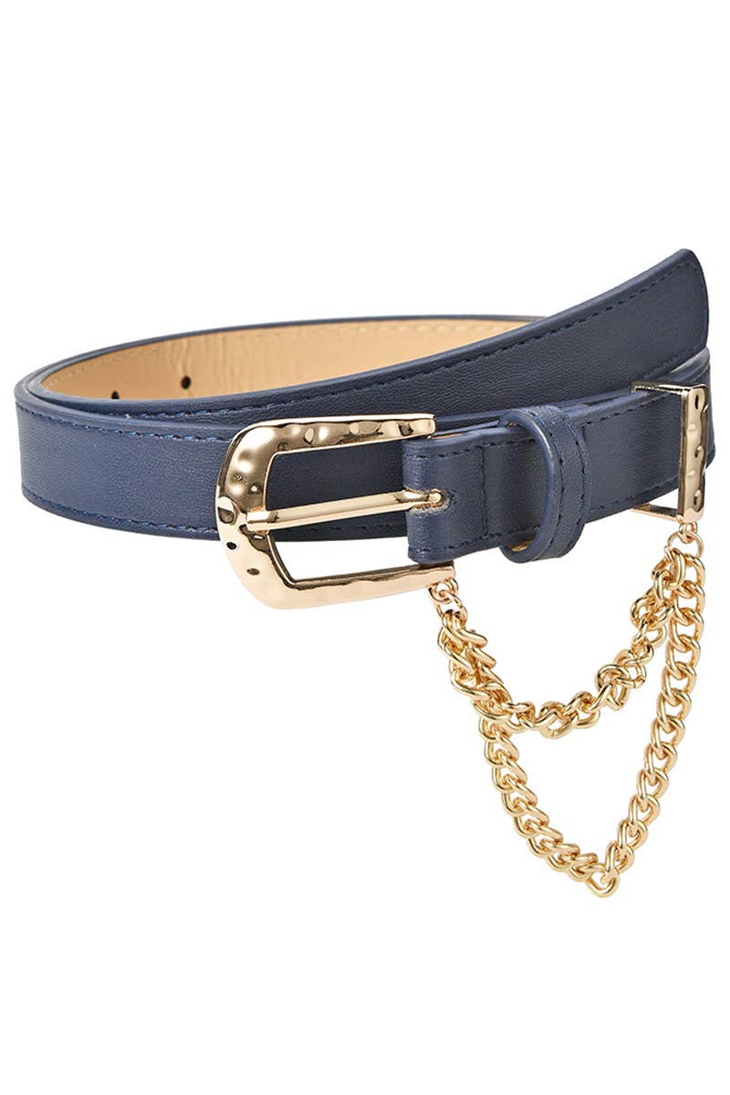 CUBAN CHAIN DETAIL SOLID REGULAR LEATHER BELT_CWABE031