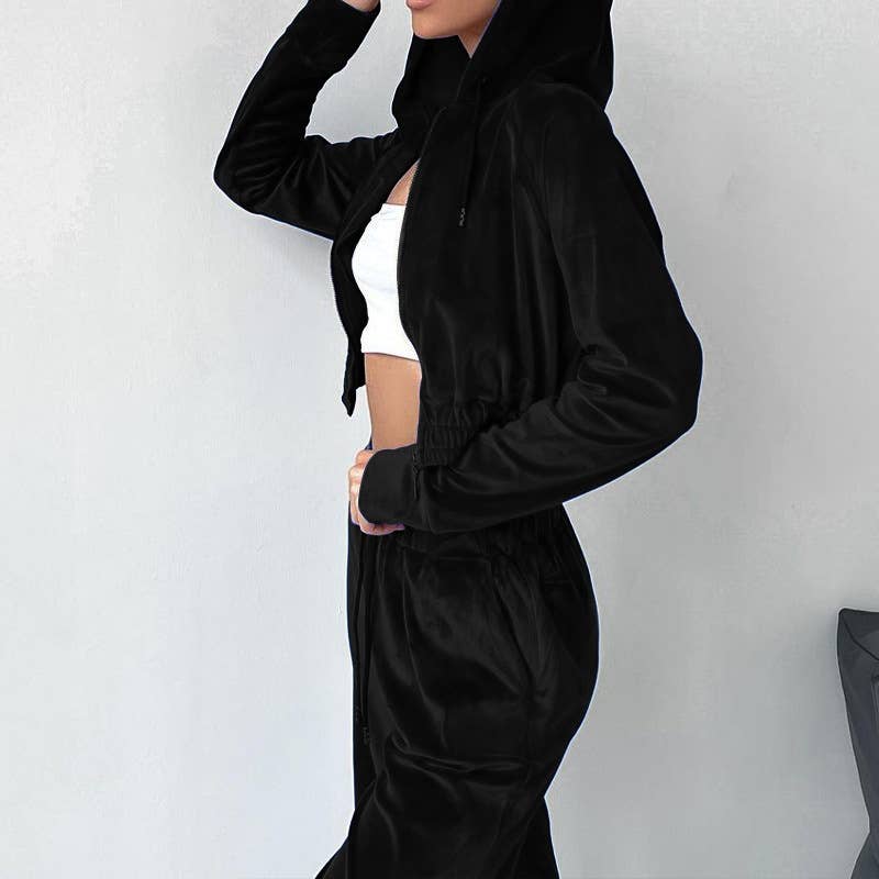 FASHION SPORTS STYLE HOODIE WIDE LEG PANTS SUIT