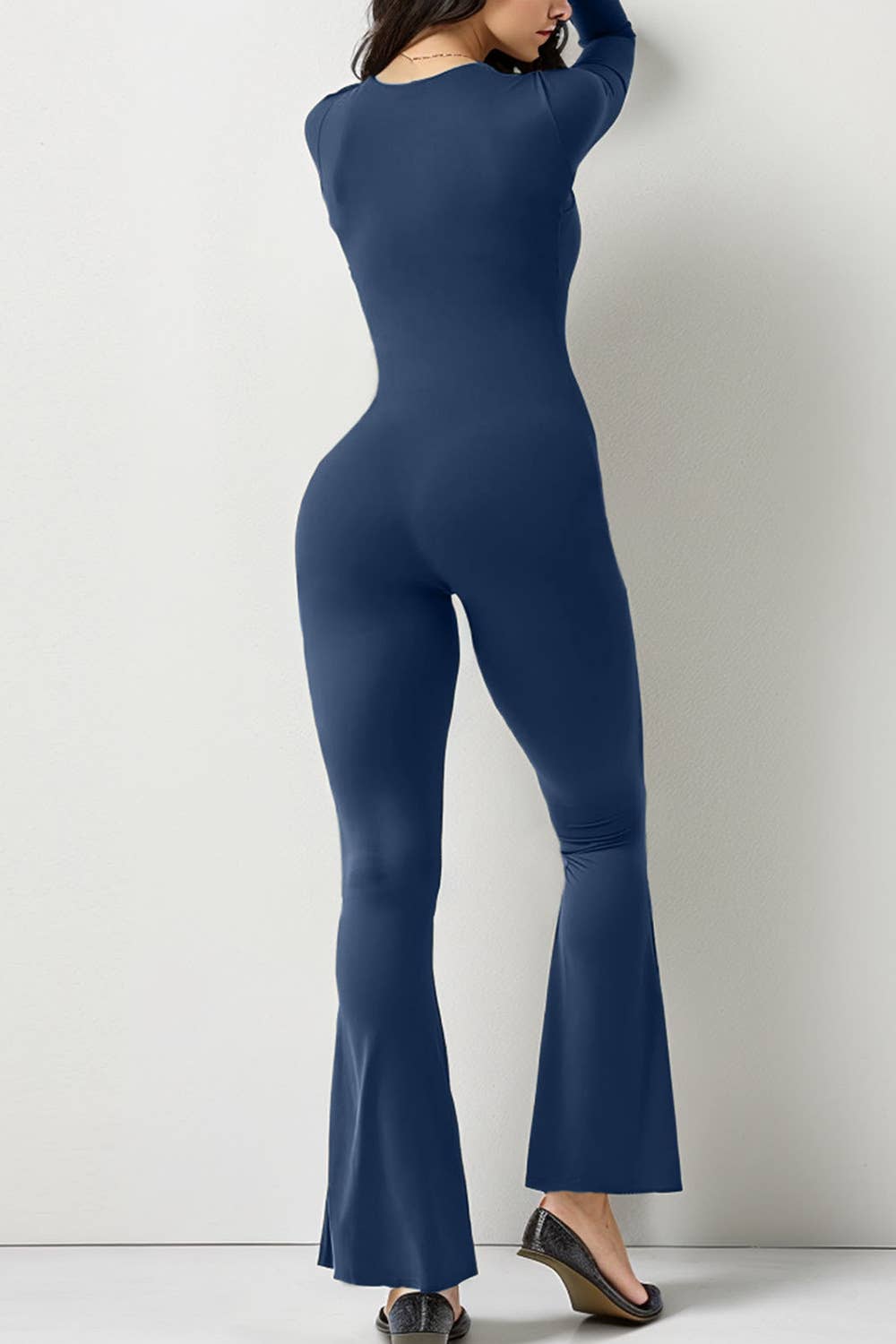 Lift hip square neck wide leg high jump jumpsuit