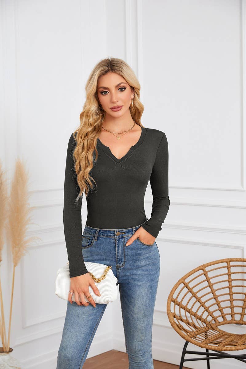 Long sleeve jumper with deep U neck and cross neckline