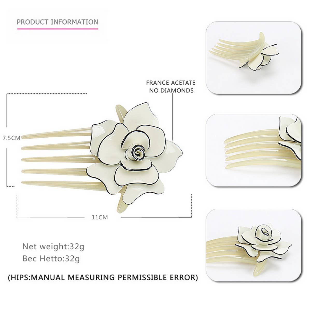 ACRYLIC HAIR ACCESSORIES MULTI-TOOTH COMB HAIRPIN_CWAHA4200