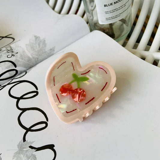 Cherry Heart Gingham Hair Claw Clip - Cute Style_CWAHA2145