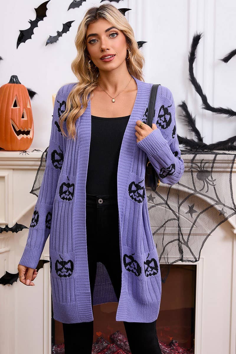 CWOCAL00699_HALLOWEEN PUMPKIN JACQUARD KNIT CARDIGAN