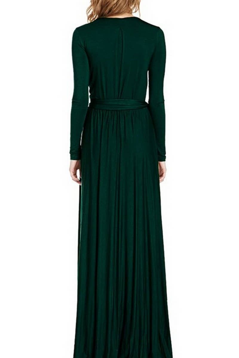 CWDMD01136_SOLID LONG SLEEVE V NECK SEXY DRESS