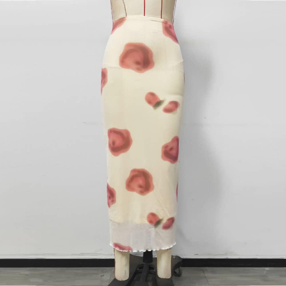 SLIM-FIT PRINT MESH SKIRT WITH HIP WRAP