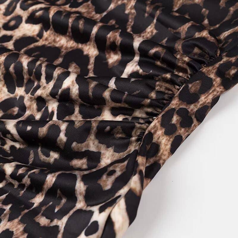 Sexy leopard print pleated halter dress