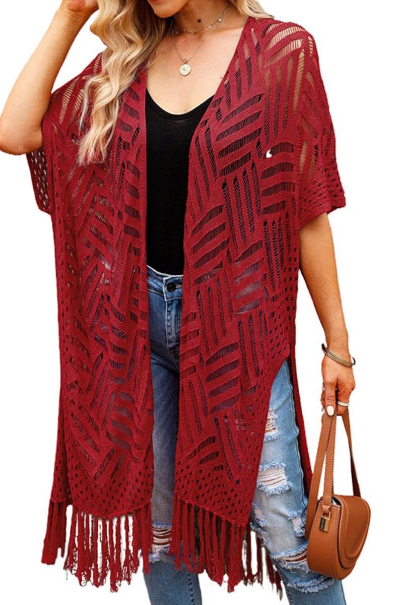 CWOCAS0041_SPRING SUMMER VINTAGE KNIT CARDIGAN WITH FRINGE