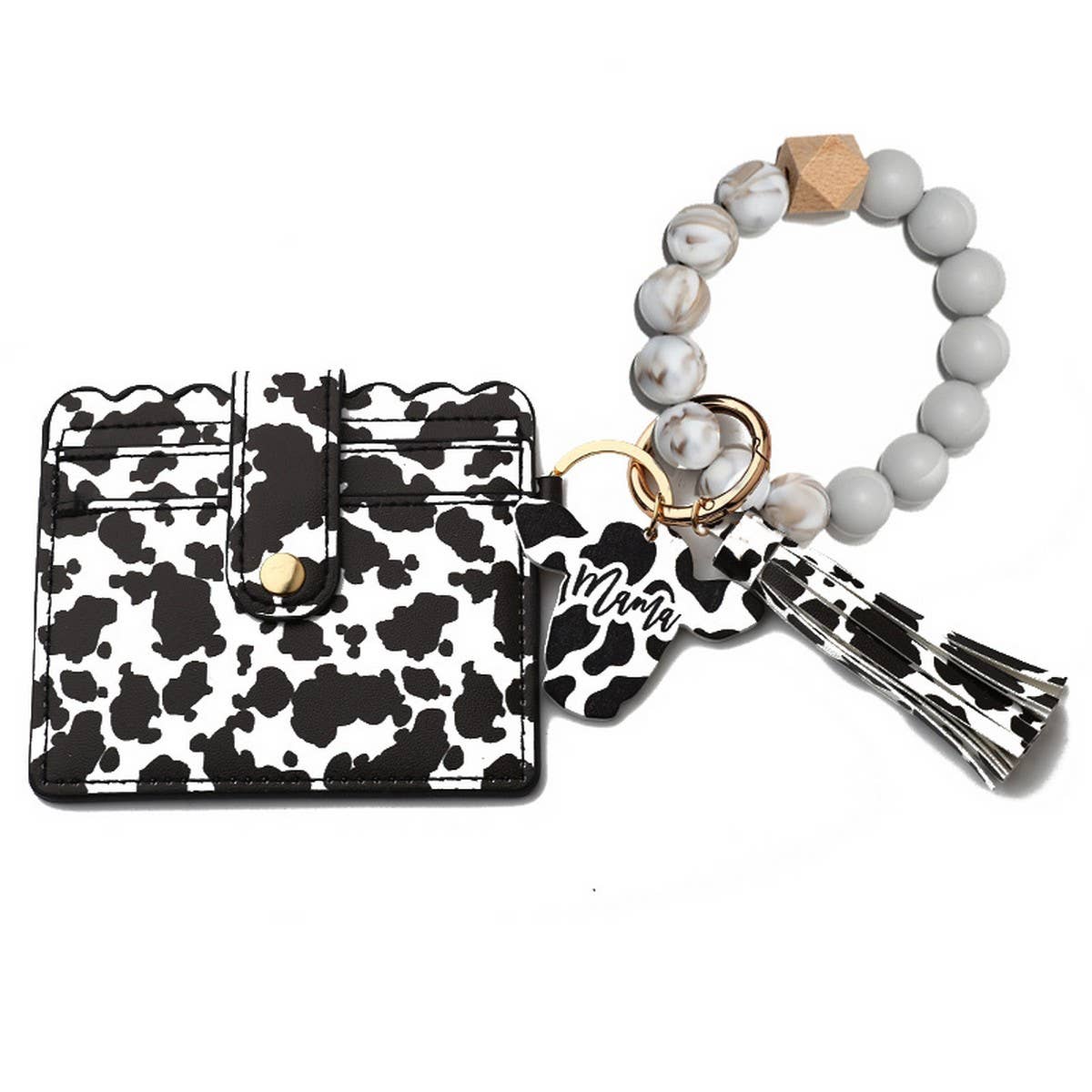 Men¡¯s Cow Print Wallet,Keychain with Silicone Beads_CWAB4994