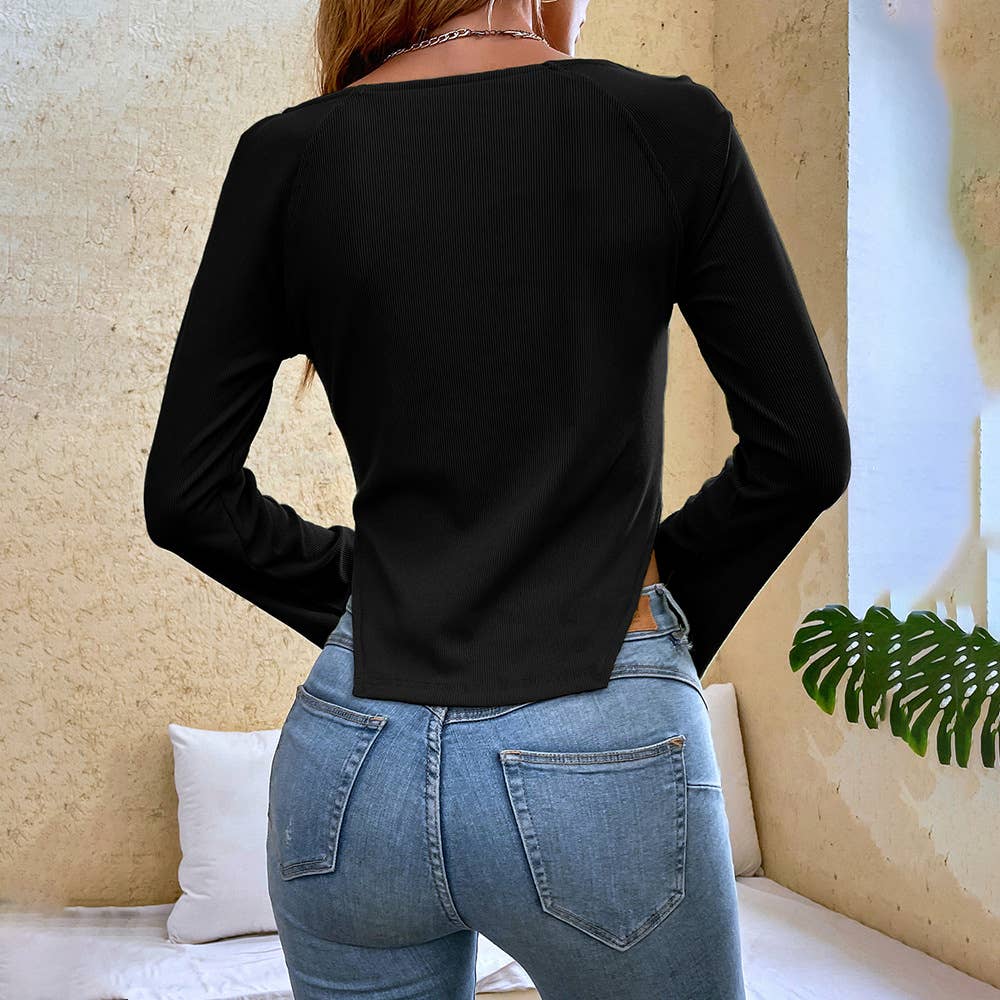 SLIM-FIT IRREGULAR FLARED SLEEVE SHORT TOP