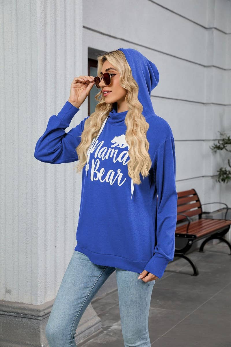 CWOHOL00662_BEAR PRINT HOODED DRAWSTRING SWEATSHIRT