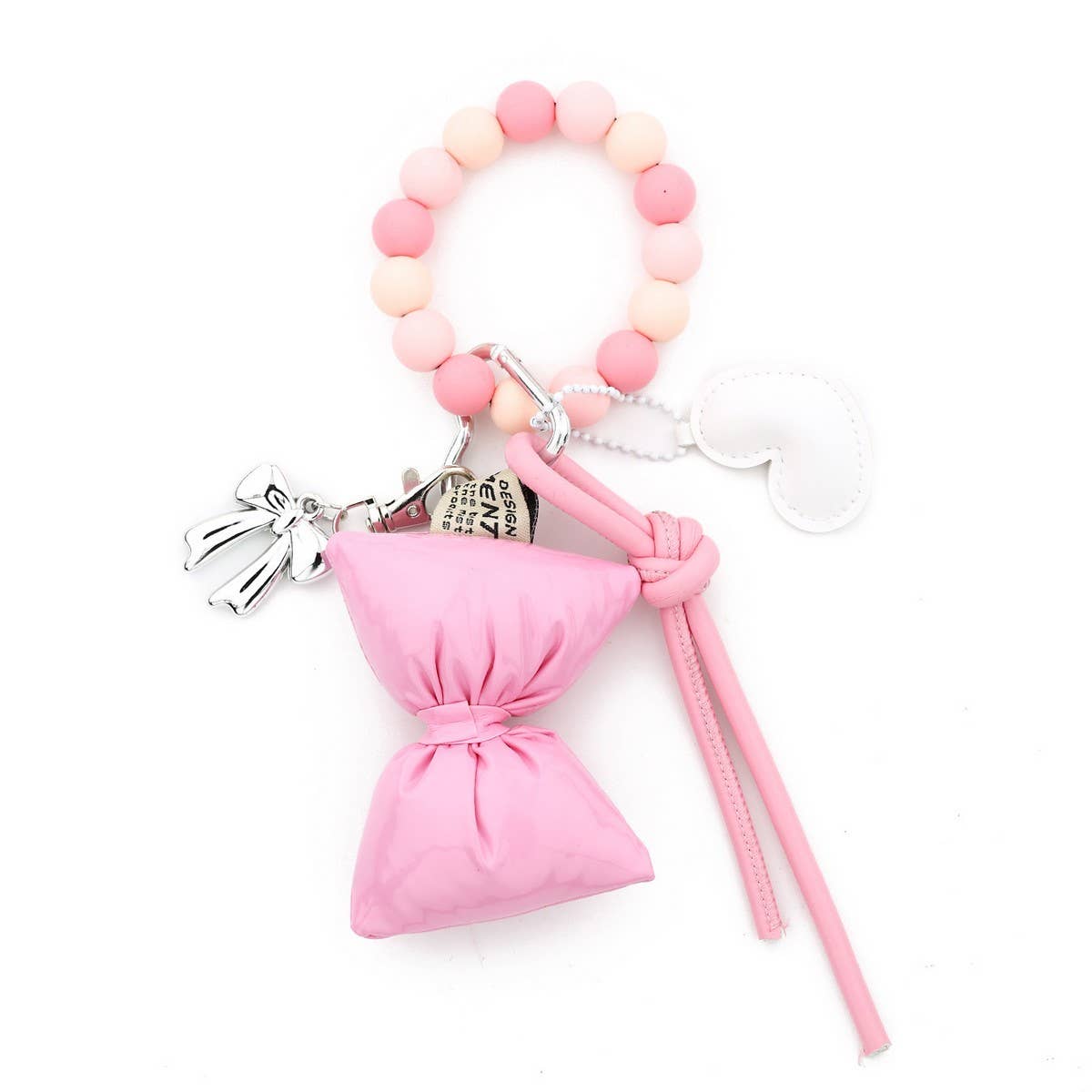 Silicone Bead Bracelet Heart Bag Charm Keychain_CWAB5028