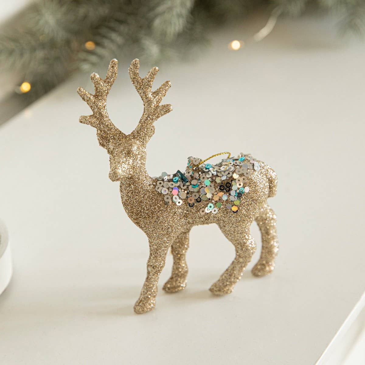 Gold Glitter Plastic Standing Reindeer Decor