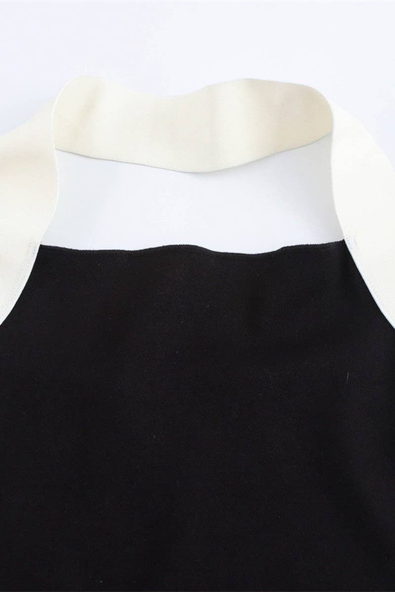 CWDHL0633_OPEN BACK STRETCH KNIT HALTERNECK DRESS