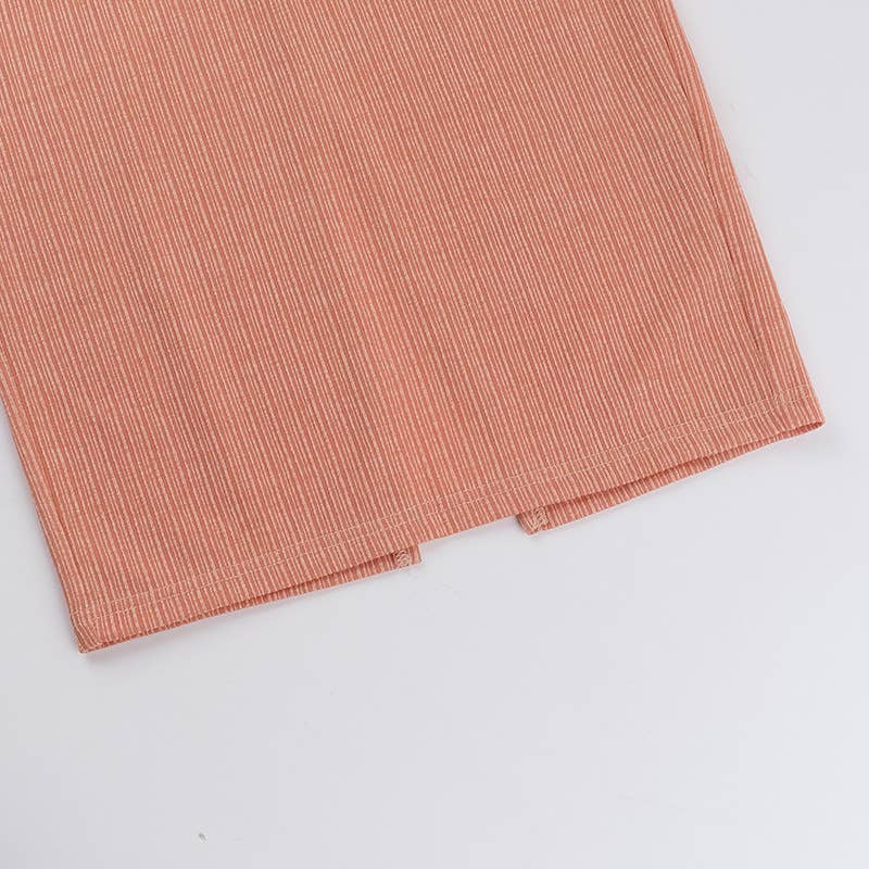 SLIM KNIT MACHINE EYE V-NECK LONG SLEEVE DRESS