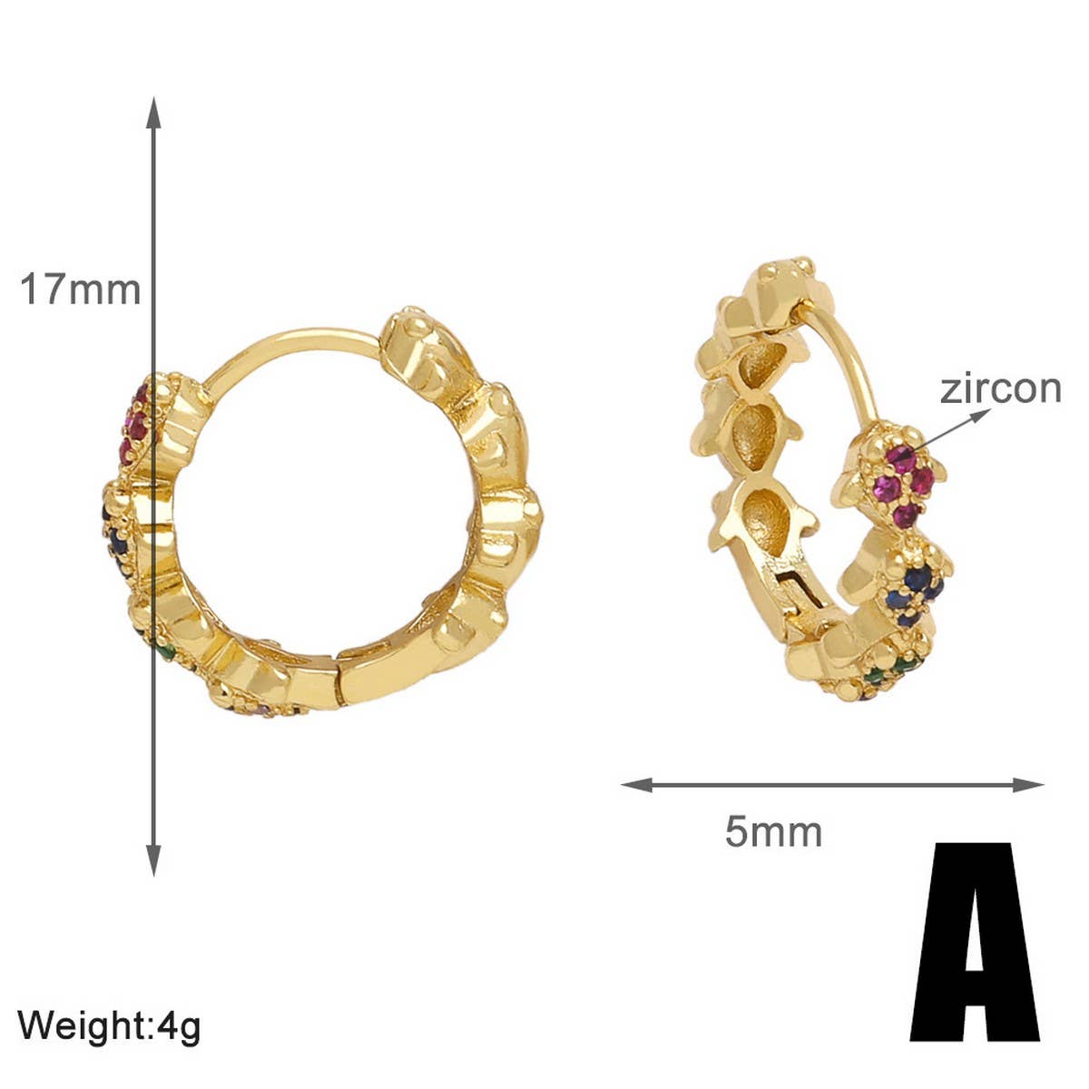 ROUND INLAID ZIRCON GOLD-PLATED EARRINGS