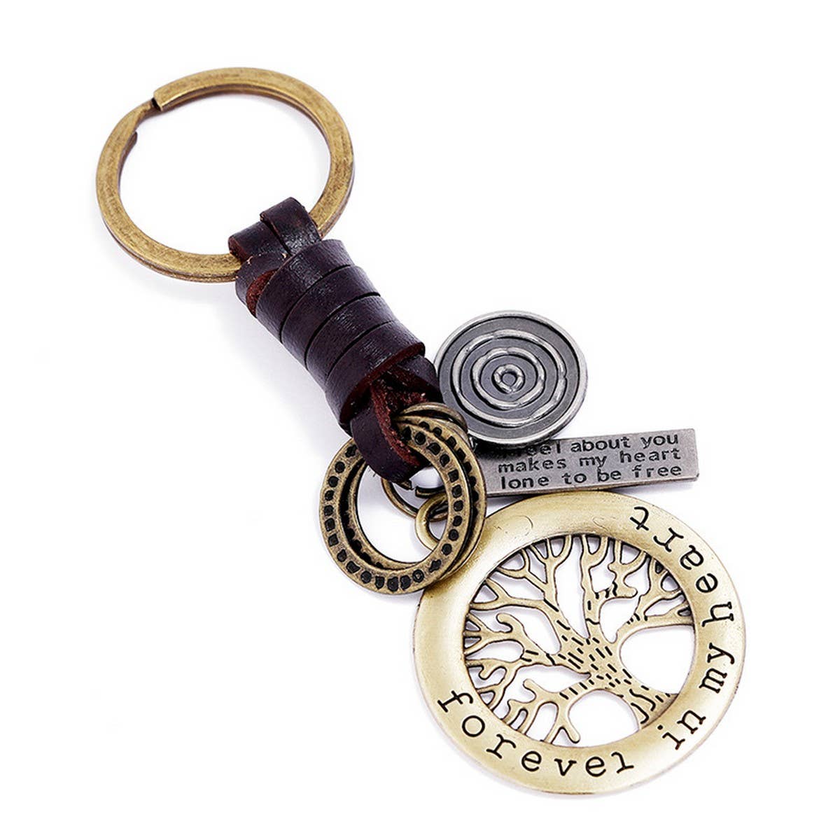 HAND-WOVEN BRONZE LUCKY TREE COWHIDE KEYCHAIN
