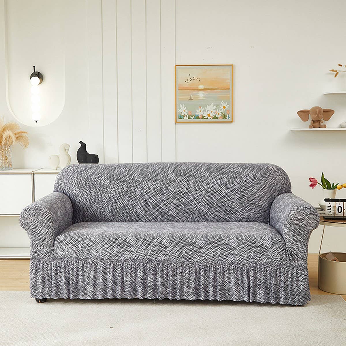 Floral Skirted Sofa Cover, Stretch & Full Fit