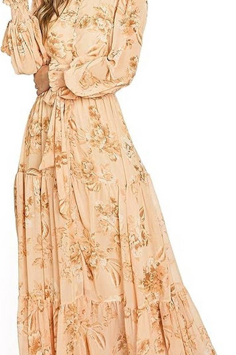 CWDMD5747_FASHION PRINTED LONG SLEEVE POLO NECK TIE DRESS