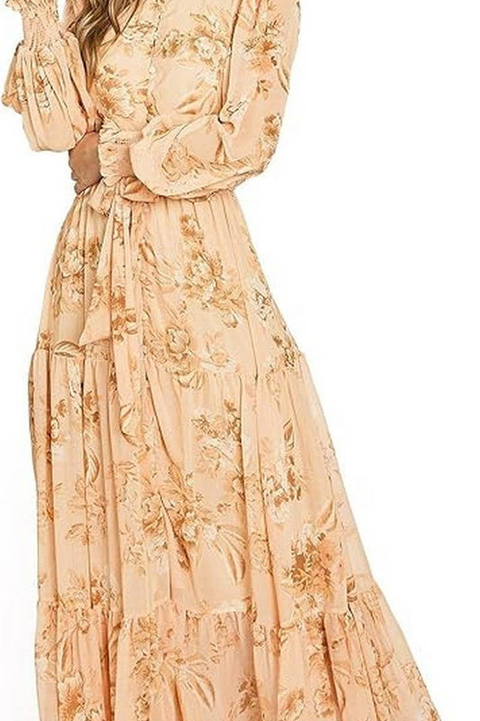 CWDMD5747_FASHION PRINTED LONG SLEEVE POLO NECK TIE DRESS