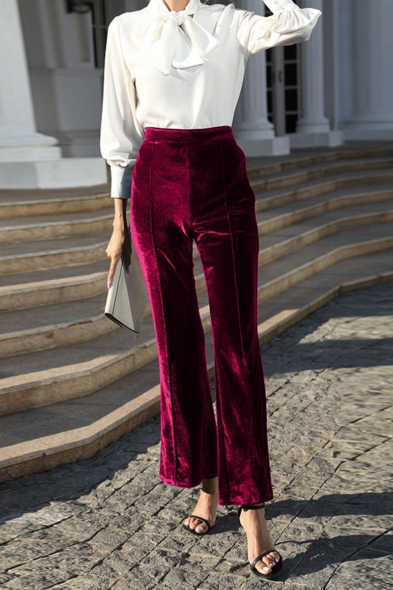 High-waisted casual pants in golden velvet