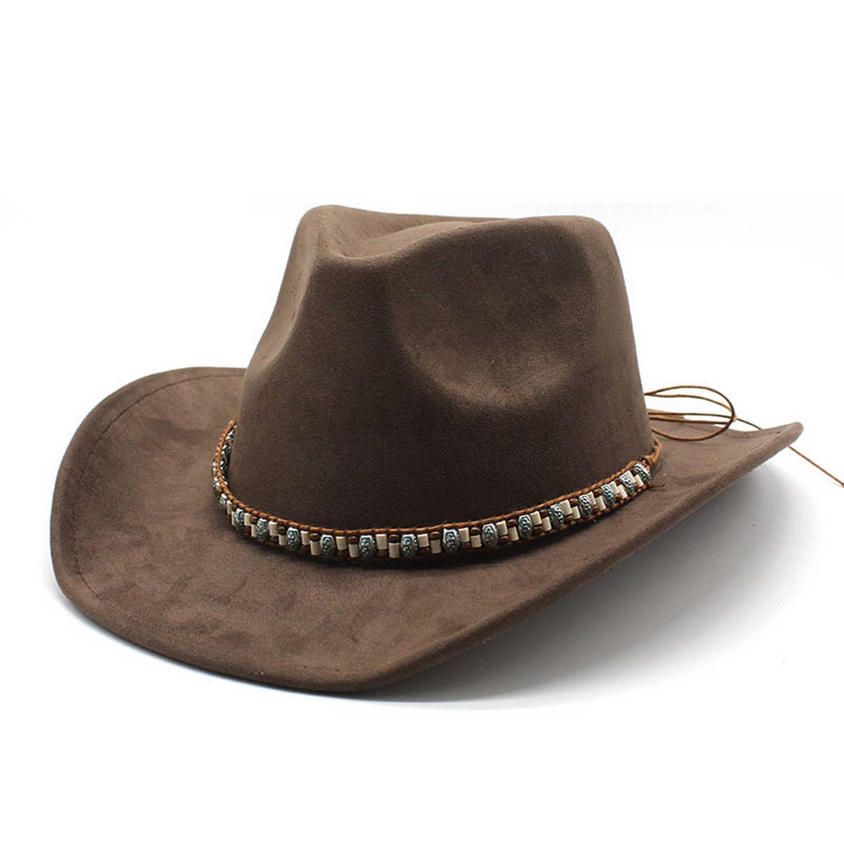 Felt Suede-Like Beaded Cowboy Fedora Unisex Hat_CWAH0822
